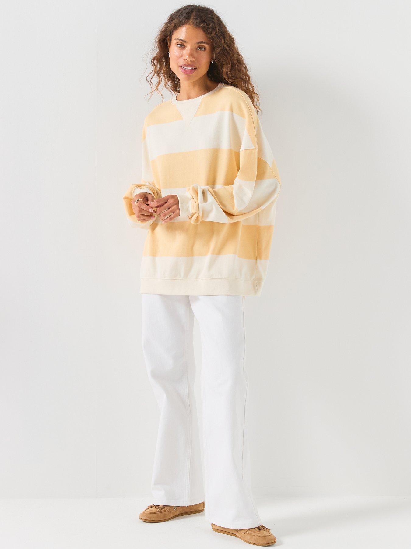 Image 3 of 6 of FREE PEOPLE We The Free Classic Striped Oversized Crewneck Sweatshirt - Orange