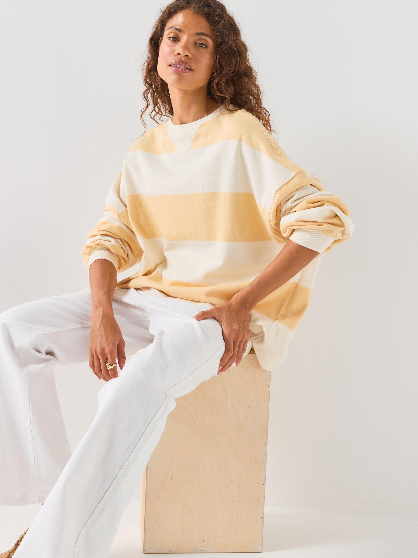 Image 6 of 6 of FREE PEOPLE We The Free Classic Striped Oversized Crewneck Sweatshirt - Orange
