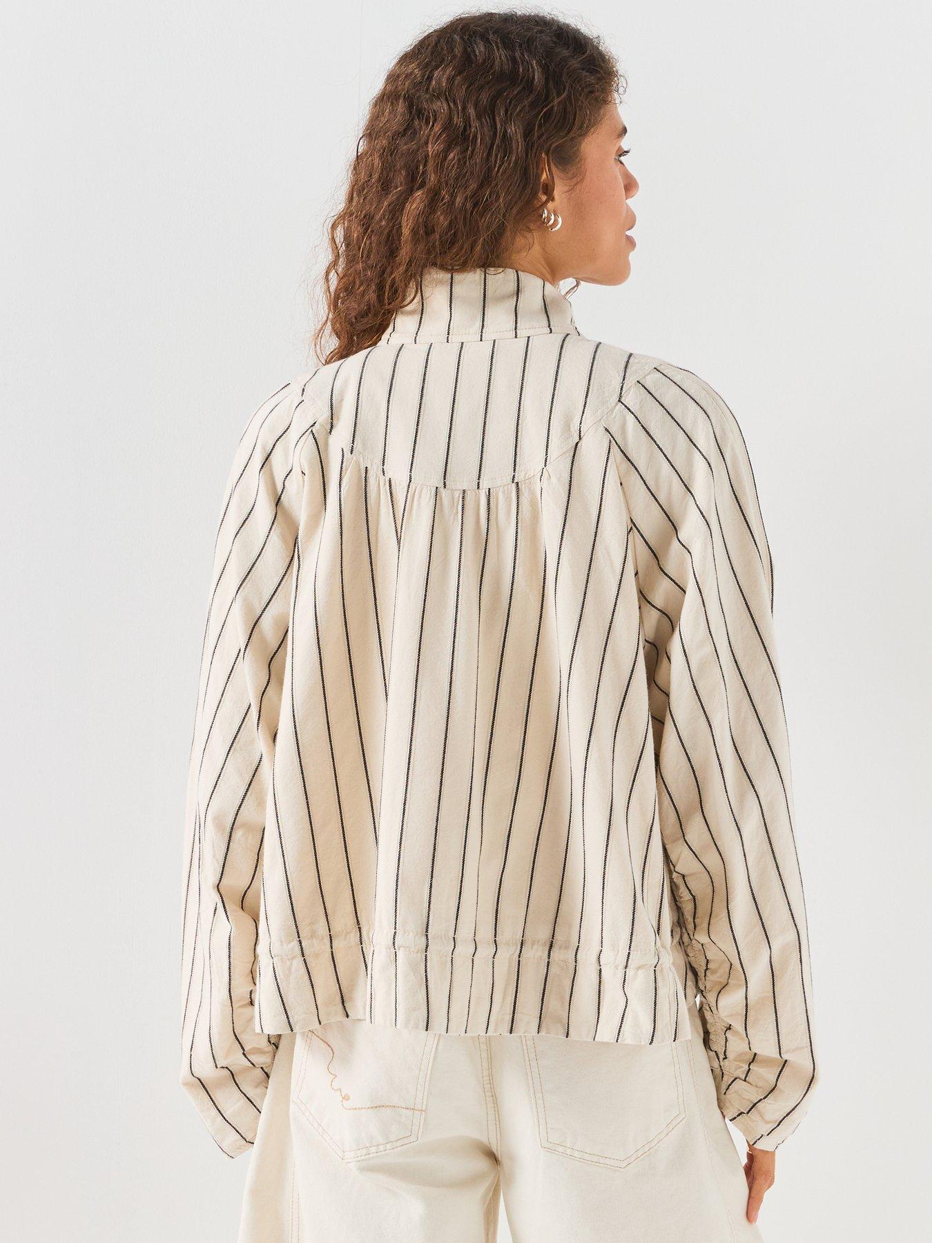 Image 2 of 6 of FREE PEOPLE Devon Striped Balloon Funnel-Neck Jacket - Cream