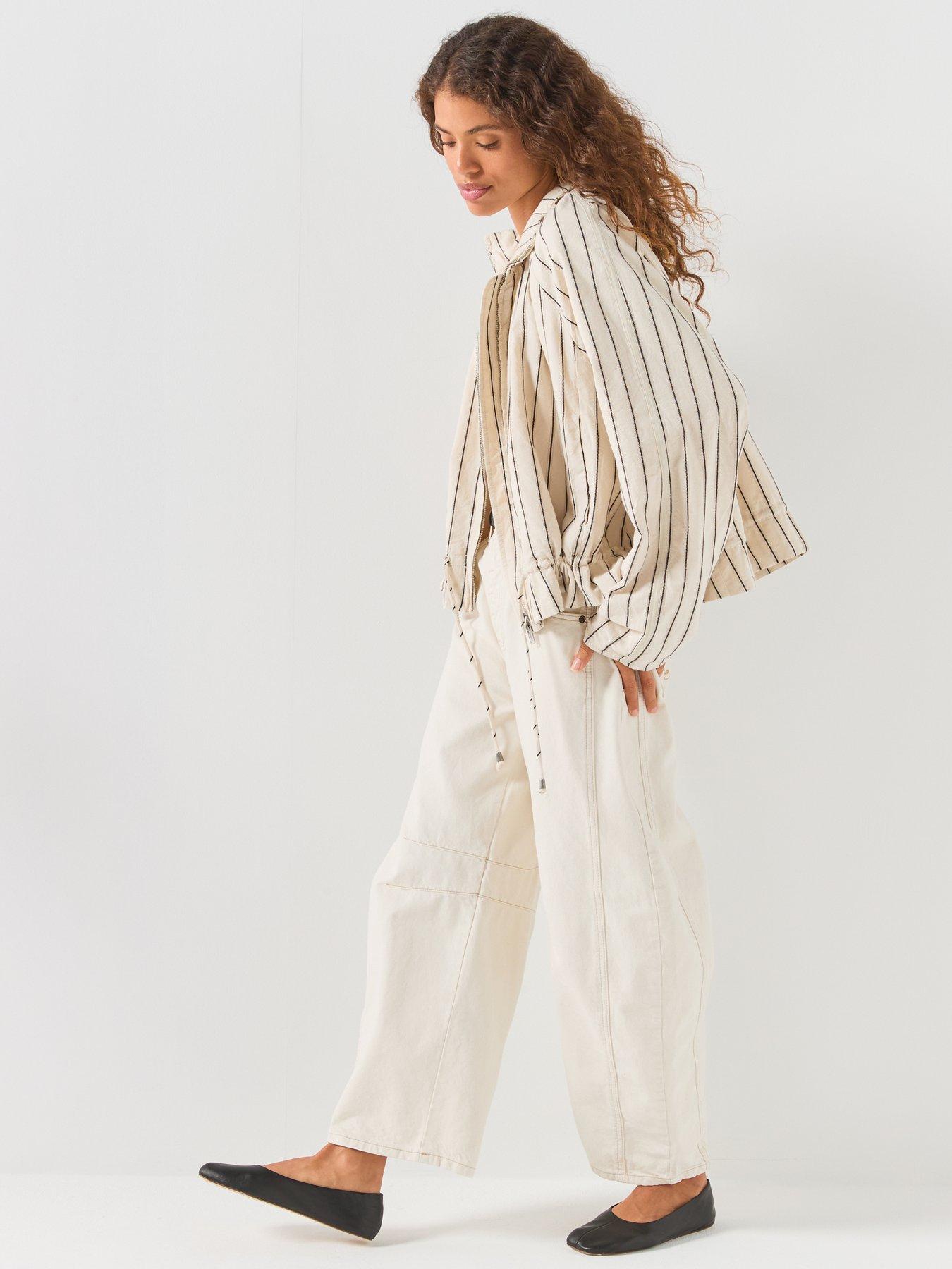Image 4 of 6 of FREE PEOPLE Devon Striped Balloon Funnel-Neck Jacket - Cream