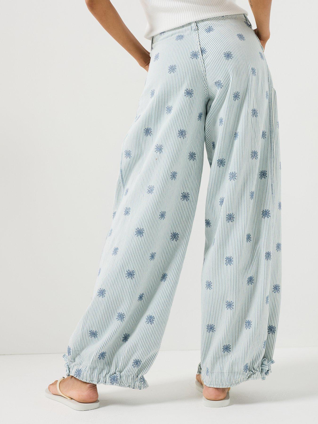Image 2 of 6 of FREE PEOPLE Embroidered Railroad Stripe Balloon Jeans - Blue