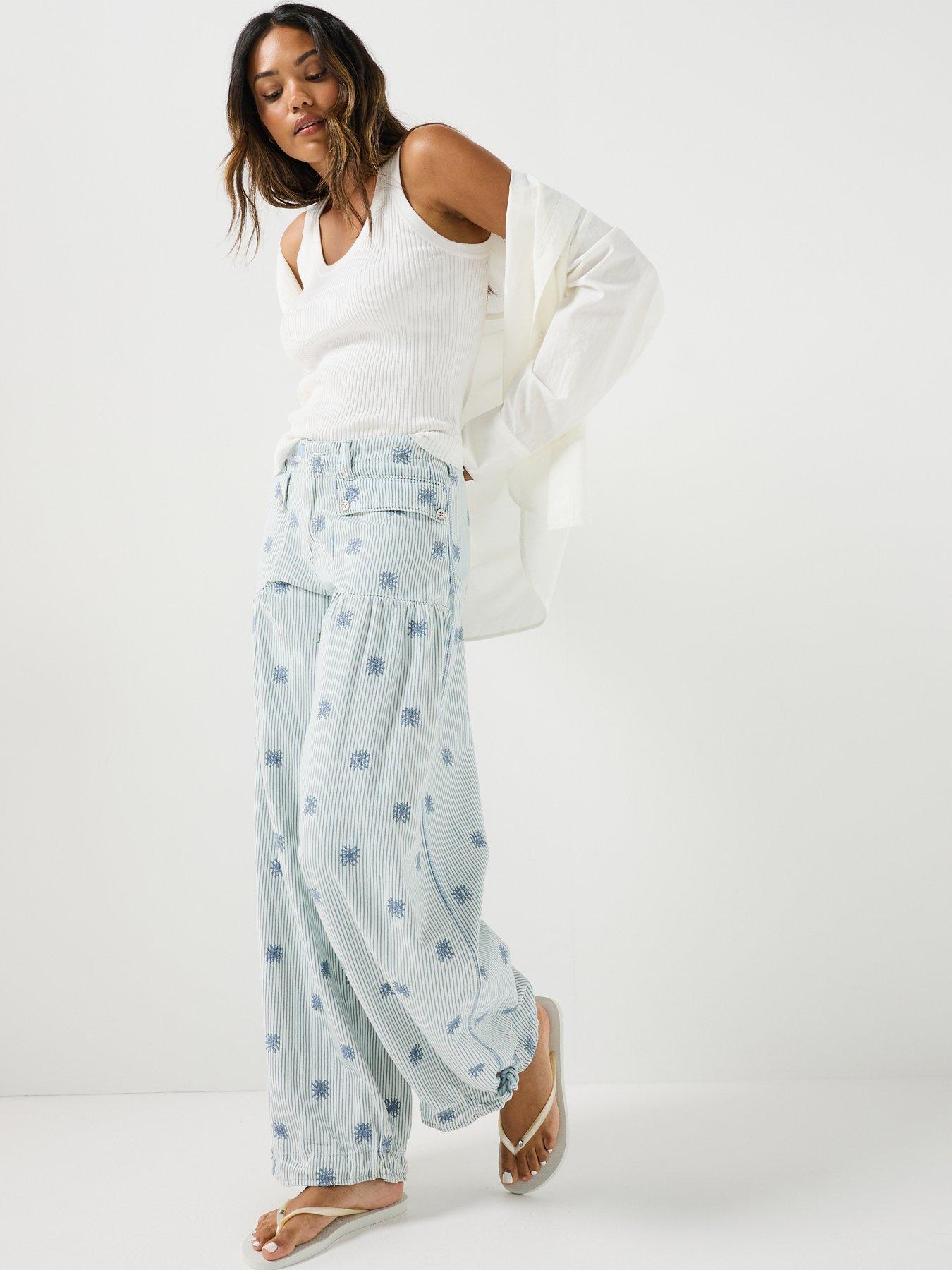 Image 3 of 6 of FREE PEOPLE Embroidered Railroad Stripe Balloon Jeans - Blue