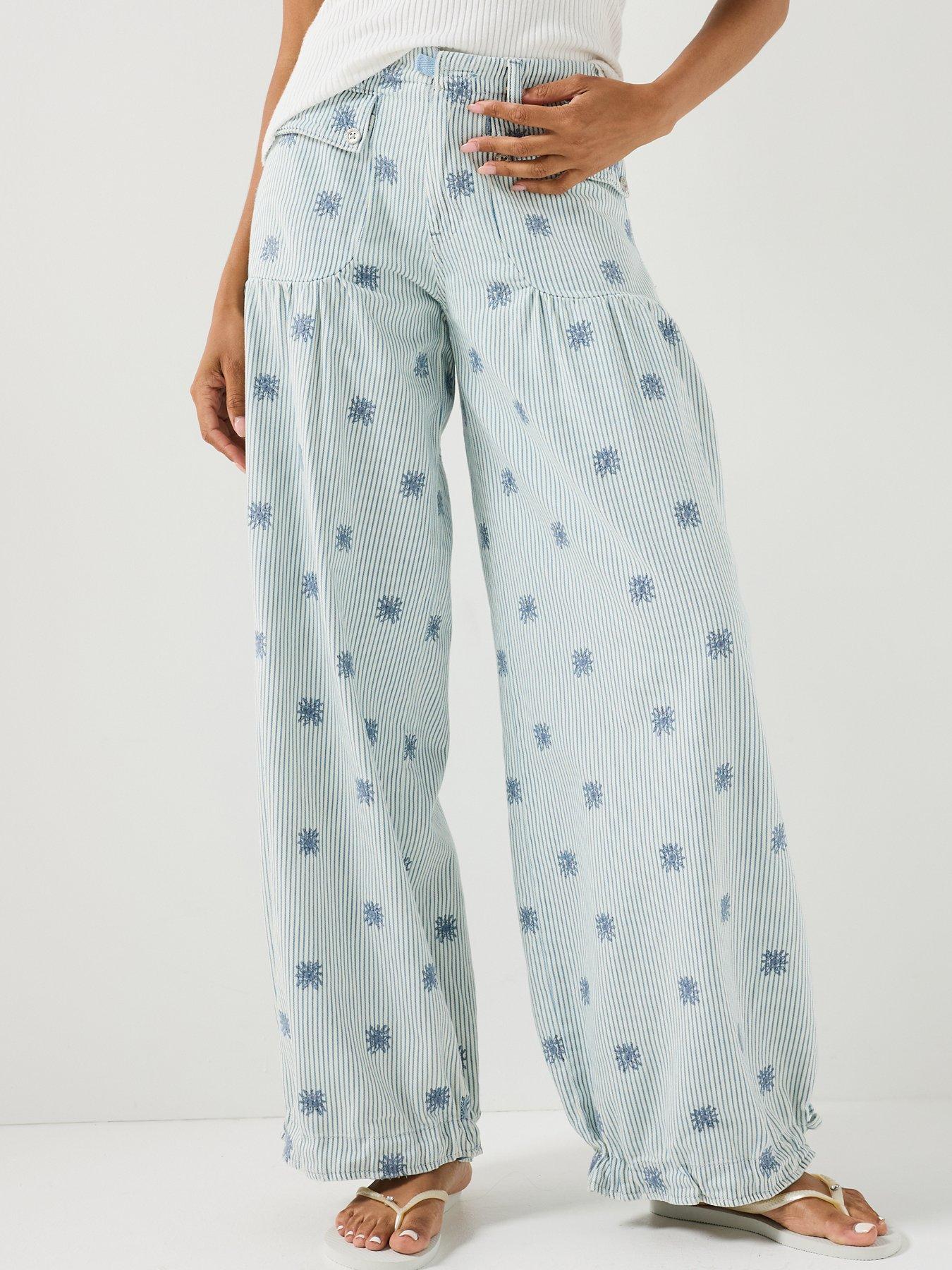 Image 4 of 6 of FREE PEOPLE Embroidered Railroad Stripe Balloon Jeans - Blue