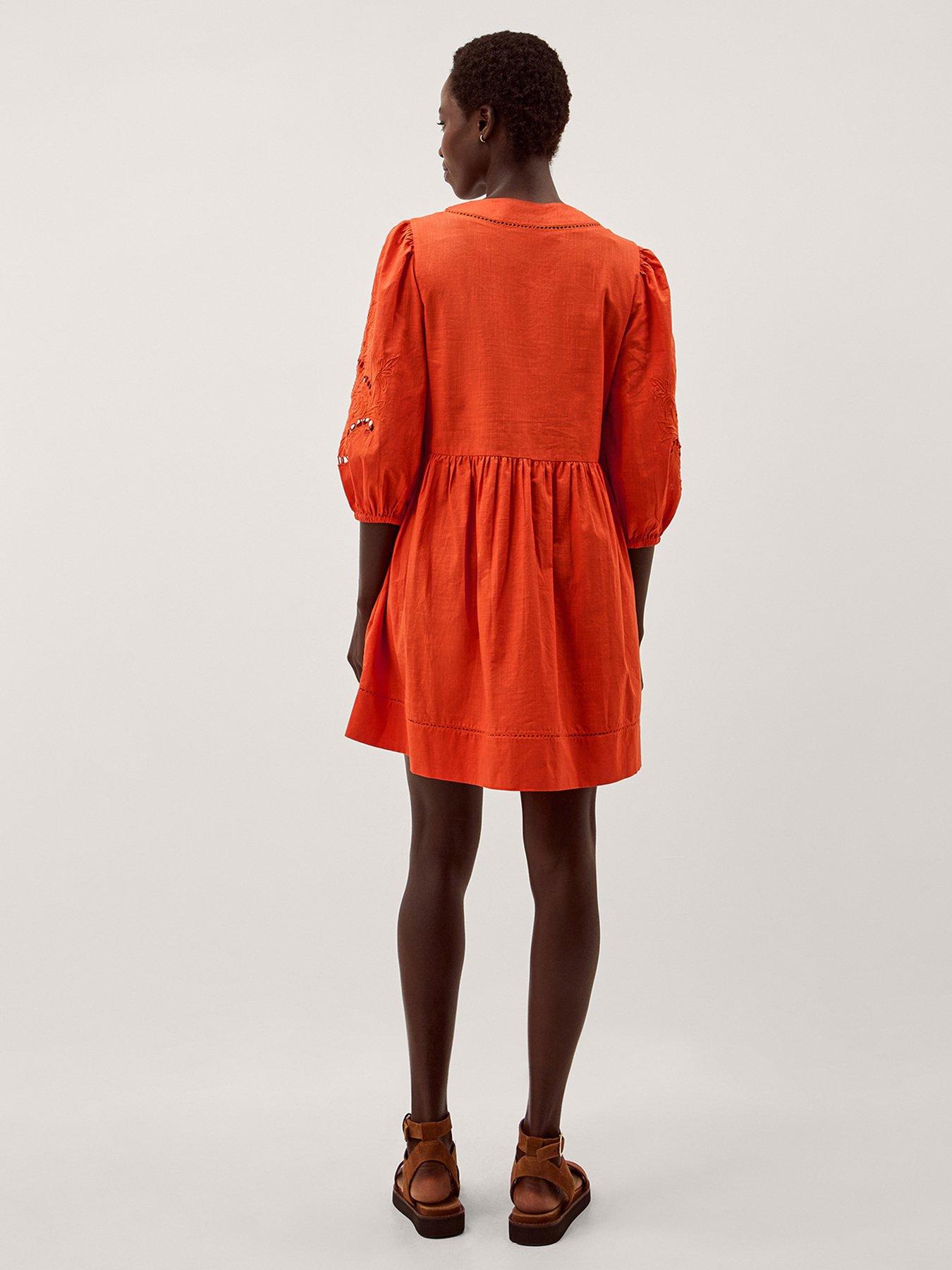Image 2 of 5 of Monsoon Noelle Embroidered Mini Dress - Orange