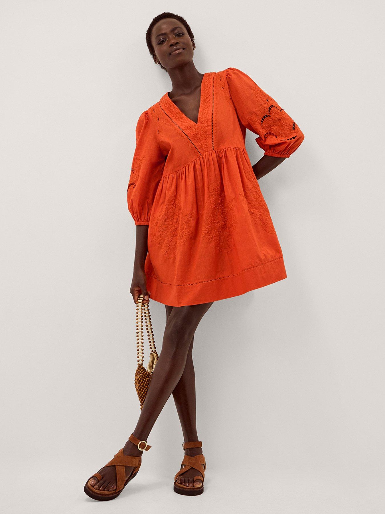 Image 3 of 5 of Monsoon Noelle Embroidered Mini Dress - Orange