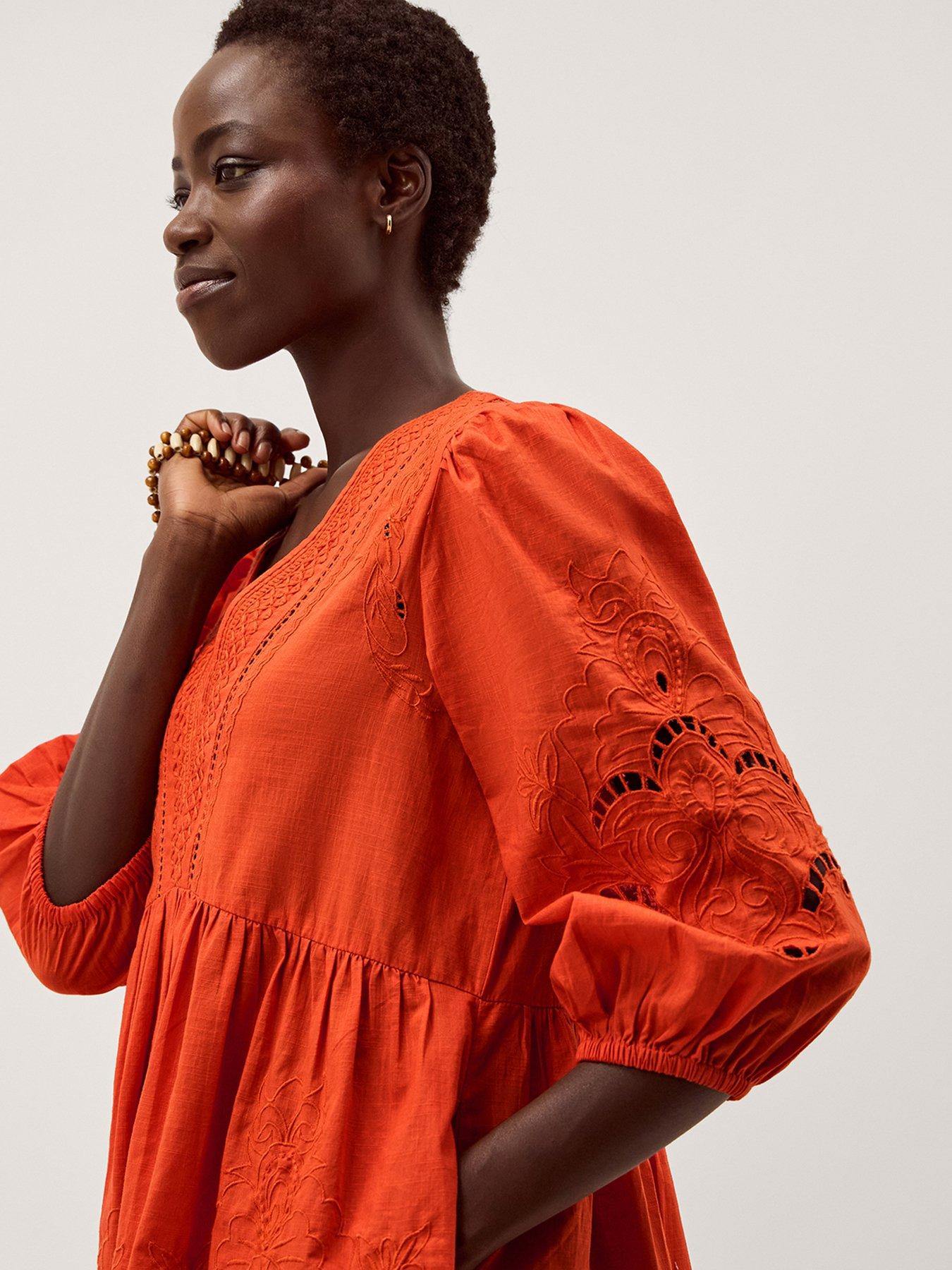 Image 4 of 5 of Monsoon Noelle Embroidered Mini Dress - Orange