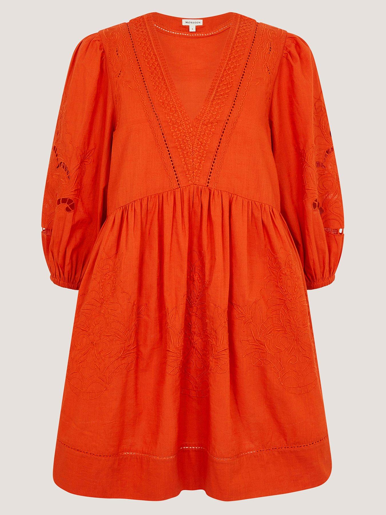 Image 5 of 5 of Monsoon Noelle Embroidered Mini Dress - Orange