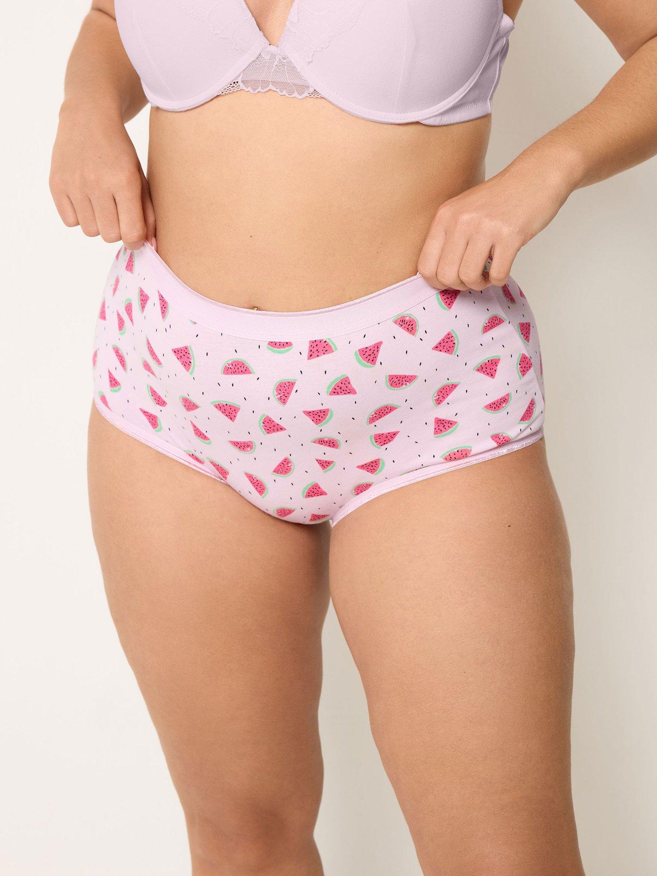 Image 3 of 5 of Yours Curve 5 Pack Melon Print Full Briefs