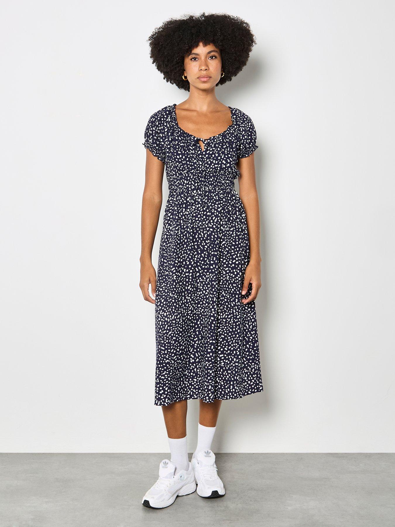 Apricot Milkmaid Midi Spot Printed Dress