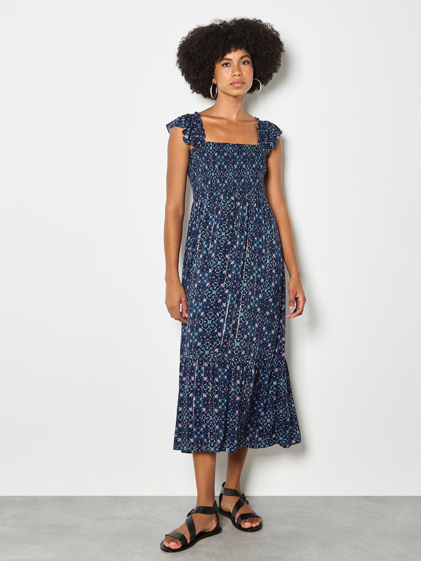 Apricot Ruffle Strap Tiered Midi Dress