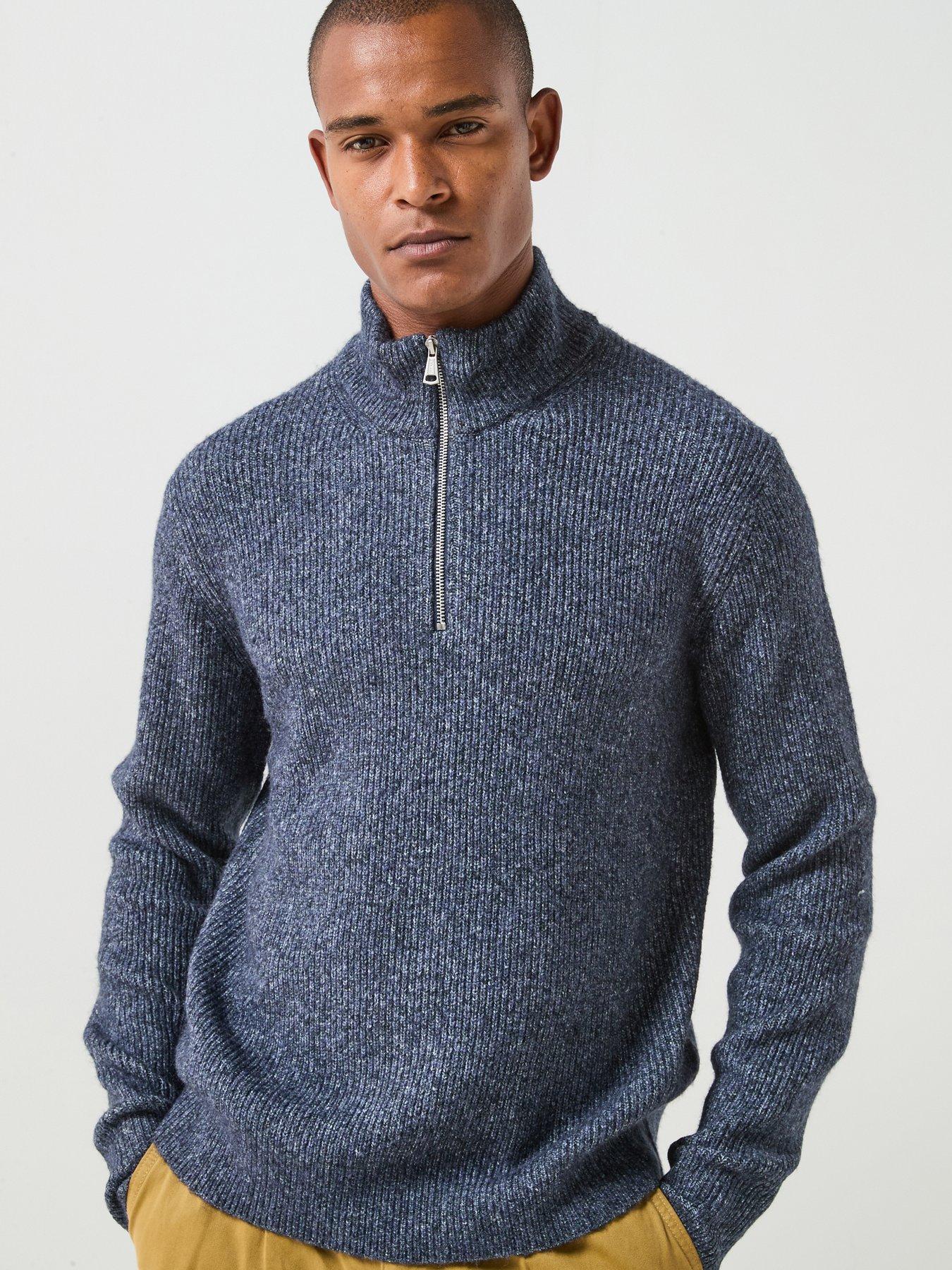 Image 1 of 6 of Jack & Jones Frederiksberg Ollie Zip Neck Knitted Jumper - Blue