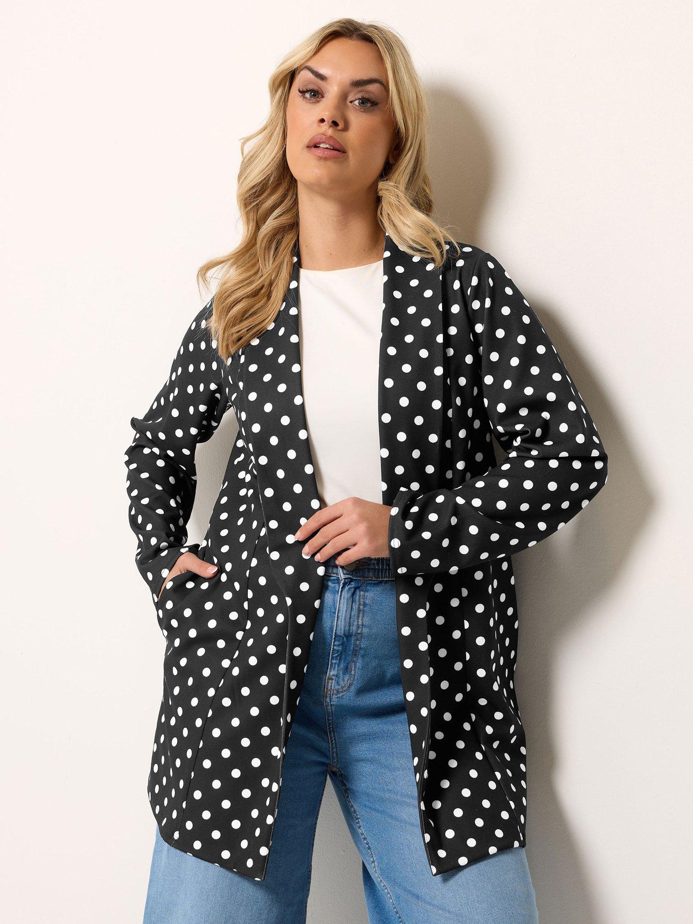 Yours Curve Spot Print Scuba Blazer - Black