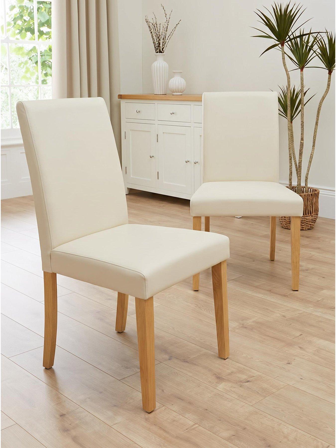 The Very Collection Primo Pair of Faux Leather Dining Chairs - Cream/Oak