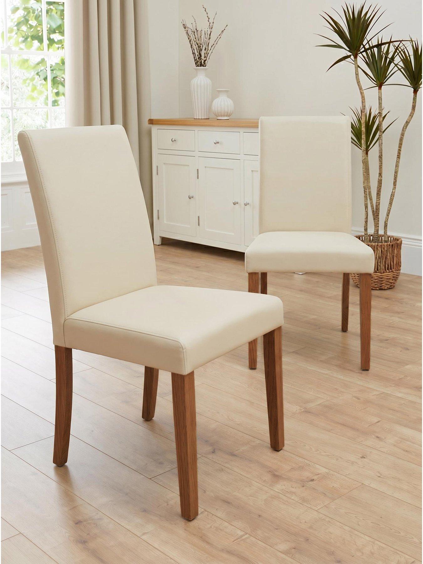 The Very Collection Primo Pair of Faux Leather Dining Chairs - Cream/Walnut