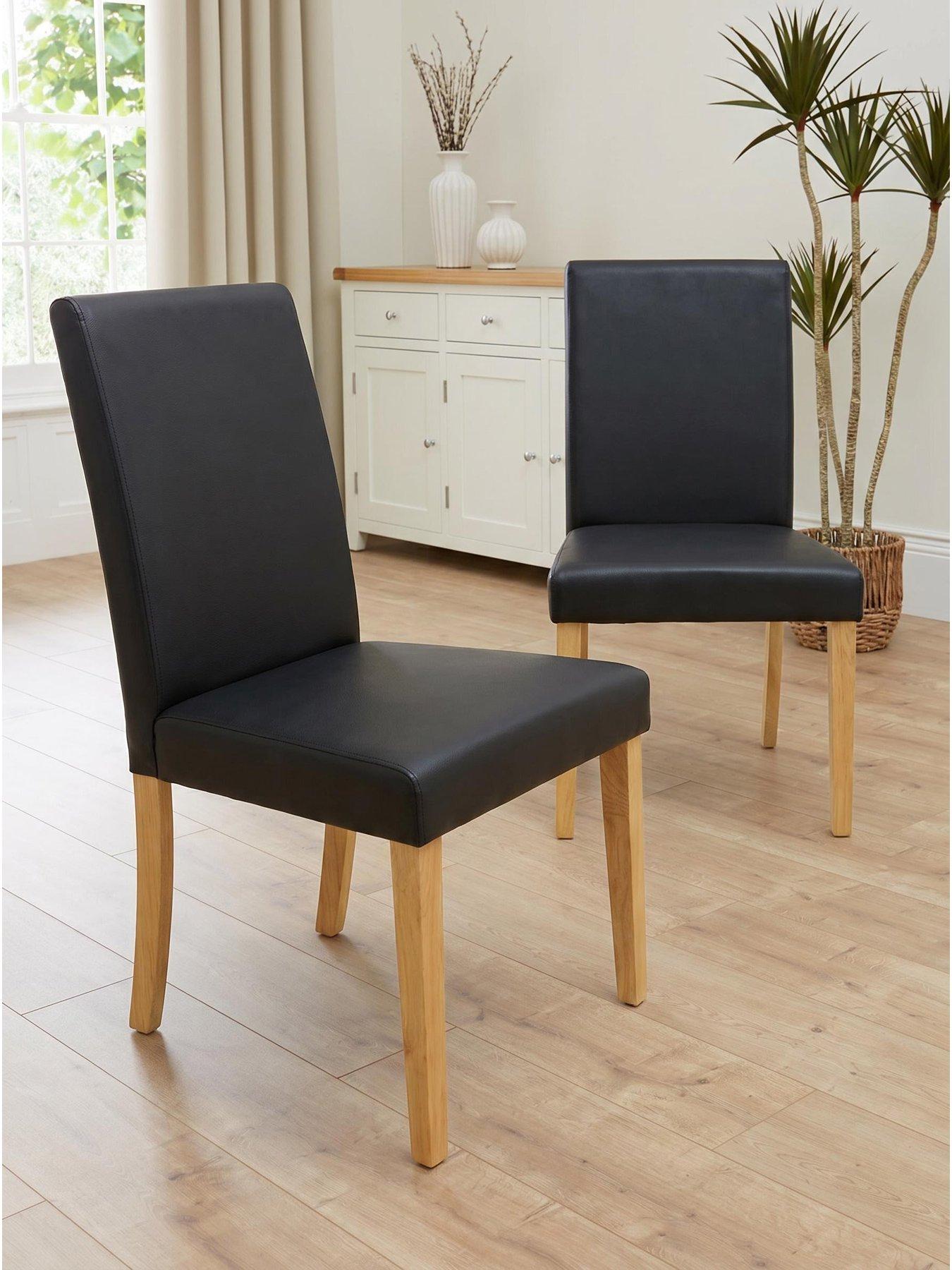 The Very Collection Primo Pair of Faux Leather Dining Chairs - Black/Oak