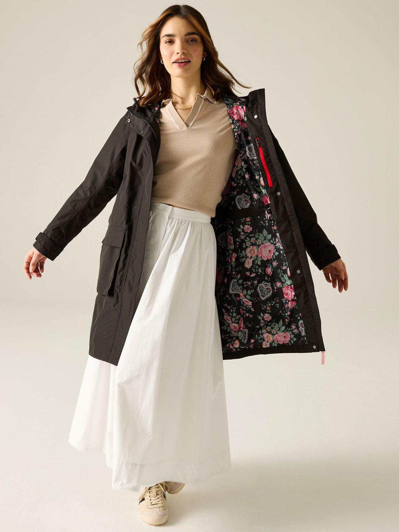 Regatta Ladies Cath Kidston Long Waterproof Shell Jacket - Black Hackney Rose