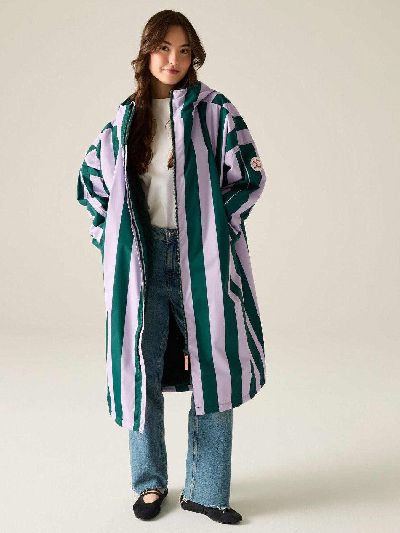 Regatta Ladies Cath Kidston Changing Robe - Lilac & Green Candy Stripe
