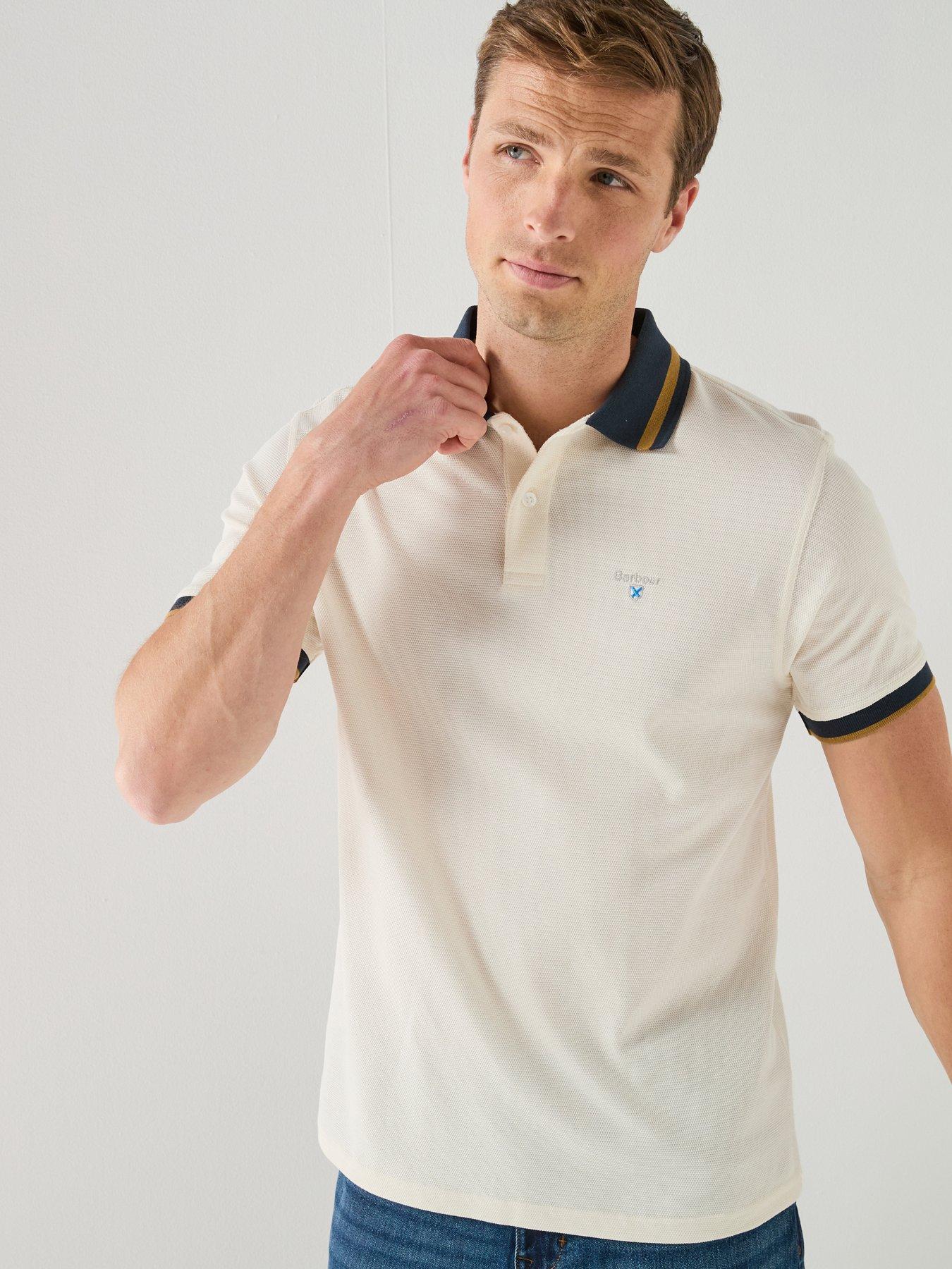 Barbour Anthorn Textured Tailored Fit Tipped Polo Shirt, Cream, Size Xl, Men