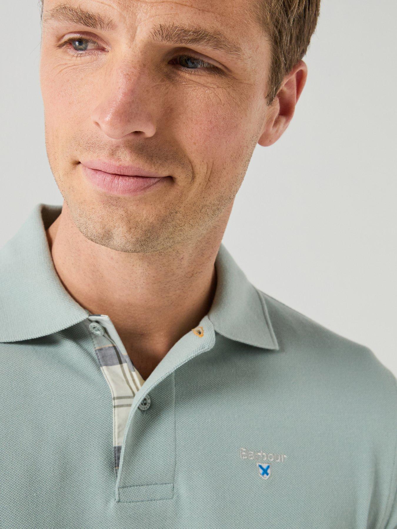 Image 4 of 6 of Barbour Tartan Pique Tailored Fit Polo Shirt - Blue