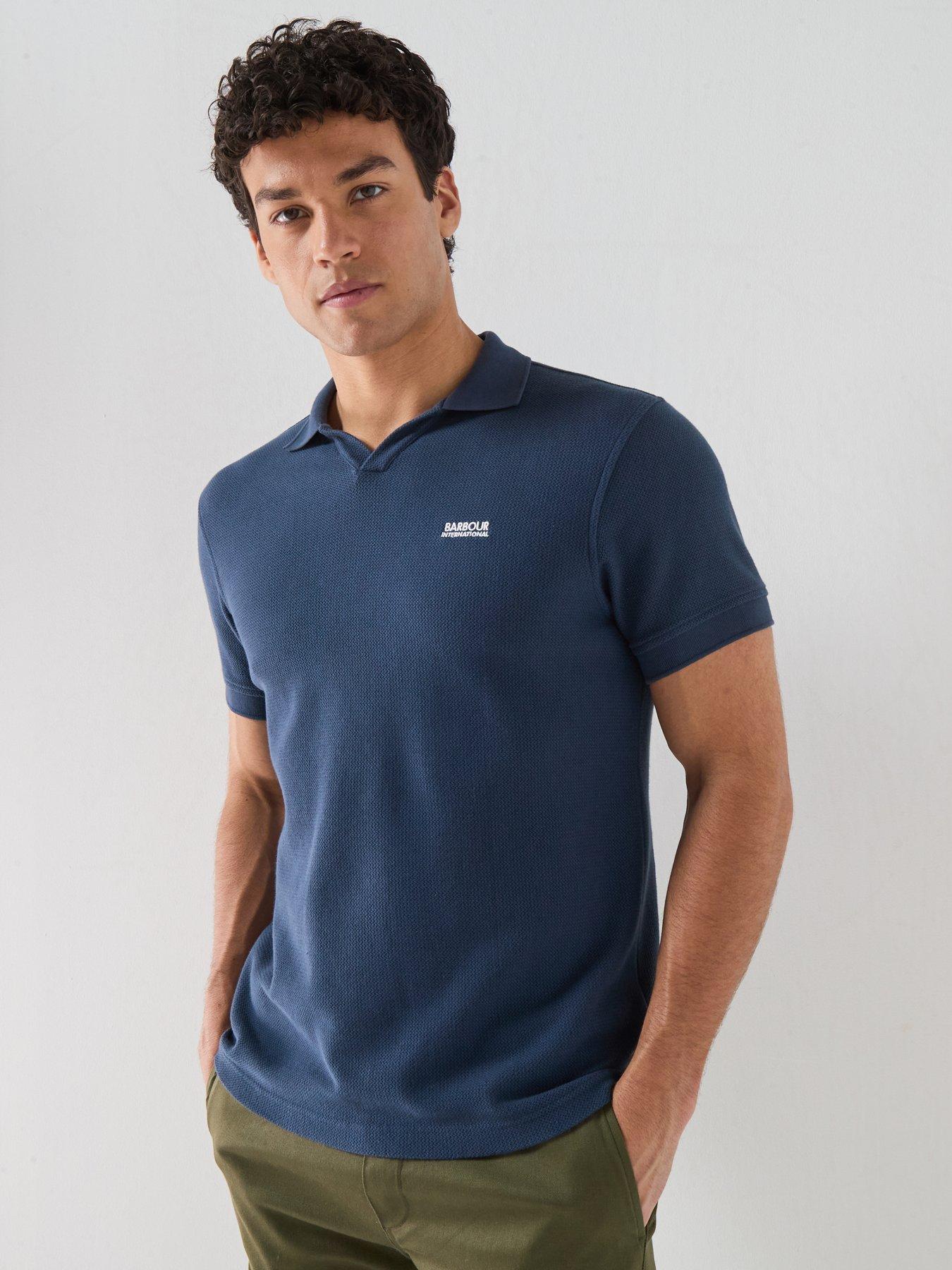 Image 1 of 5 of Barbour International Milbank Textured Open Collar Polo Shirt - Navy