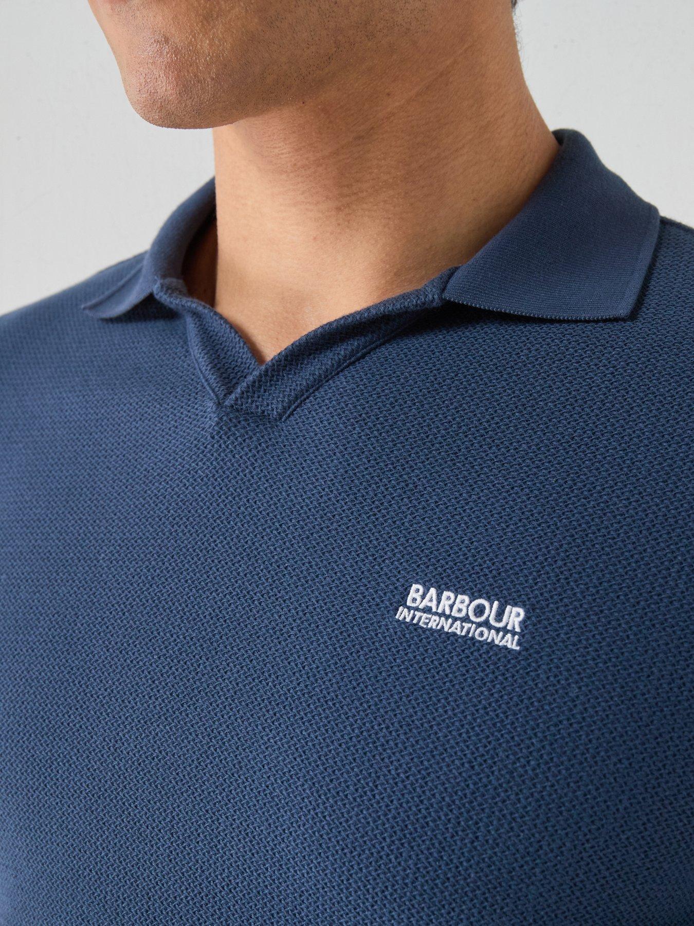 Image 4 of 5 of Barbour International Milbank Textured Open Collar Polo Shirt - Navy