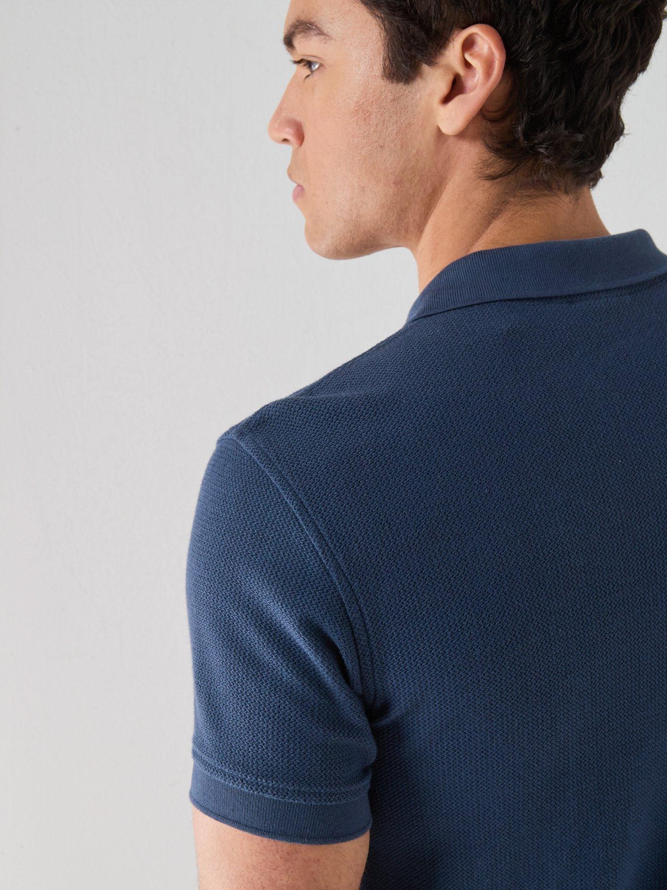 Image 5 of 5 of Barbour International Milbank Textured Open Collar Polo Shirt - Navy