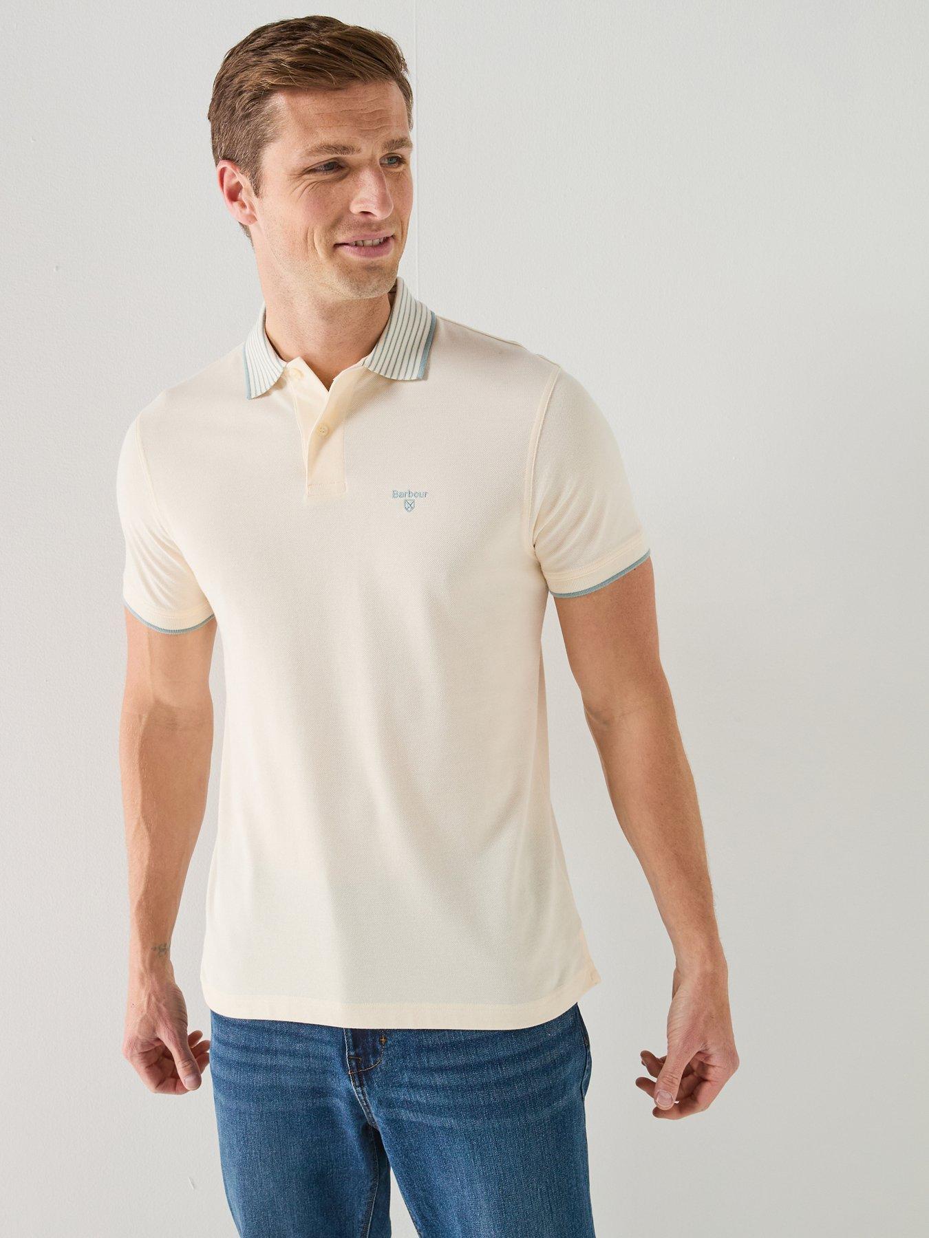Barbour Denwick Tipped Tailored Fit Polo Shirt, Cream, Size Xl, Men