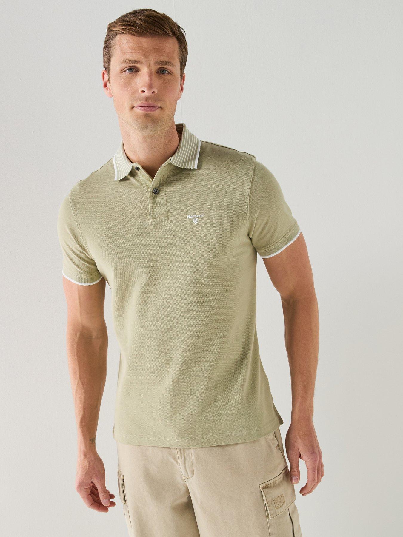 Image 1 of 6 of Barbour Denwick Tipped Tailored Fit Polo Shirt - Light Green