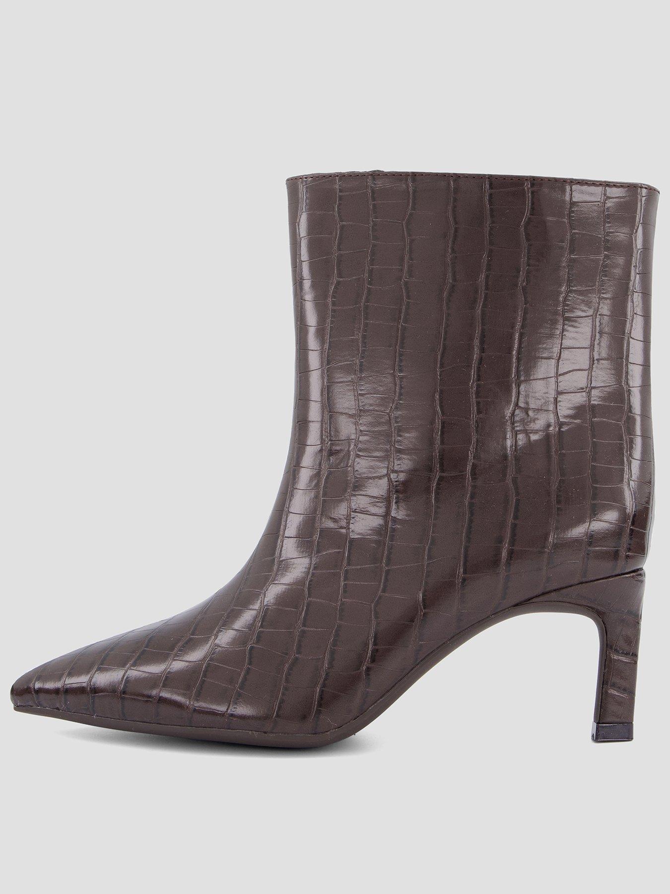 Image 1 of 7 of The Very Collection Womens Wide Fit Pointed Toe Croc-Effect Ankle Boots - Brown