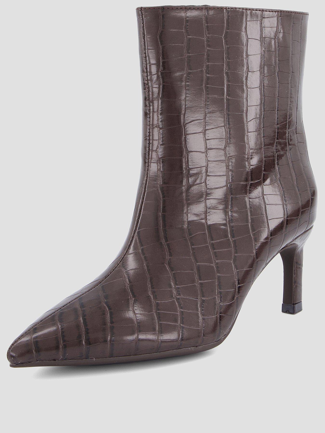 Image 2 of 7 of The Very Collection Womens Wide Fit Pointed Toe Croc-Effect Ankle Boots - Brown