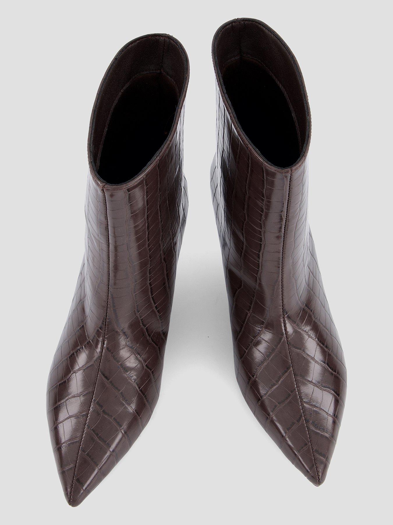 Image 3 of 7 of The Very Collection Womens Wide Fit Pointed Toe Croc-Effect Ankle Boots - Brown