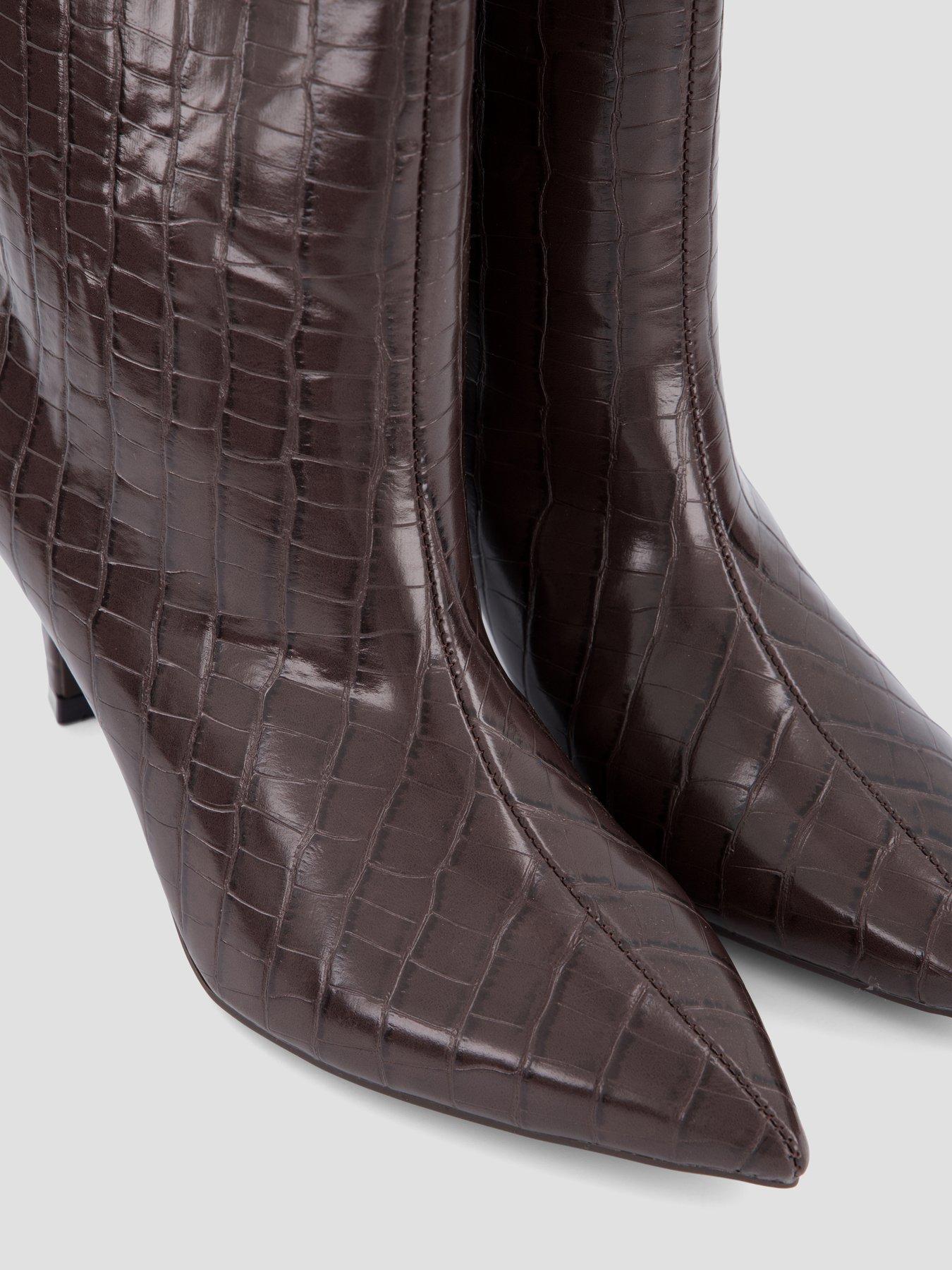 Image 5 of 7 of The Very Collection Womens Wide Fit Pointed Toe Croc-Effect Ankle Boots - Brown