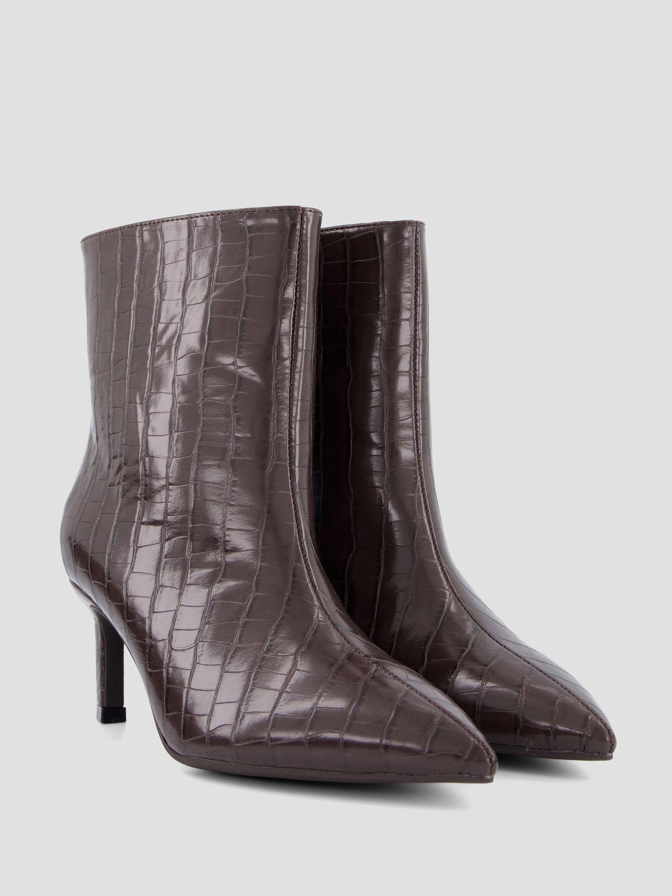 Image 6 of 7 of The Very Collection Womens Wide Fit Pointed Toe Croc-Effect Ankle Boots - Brown