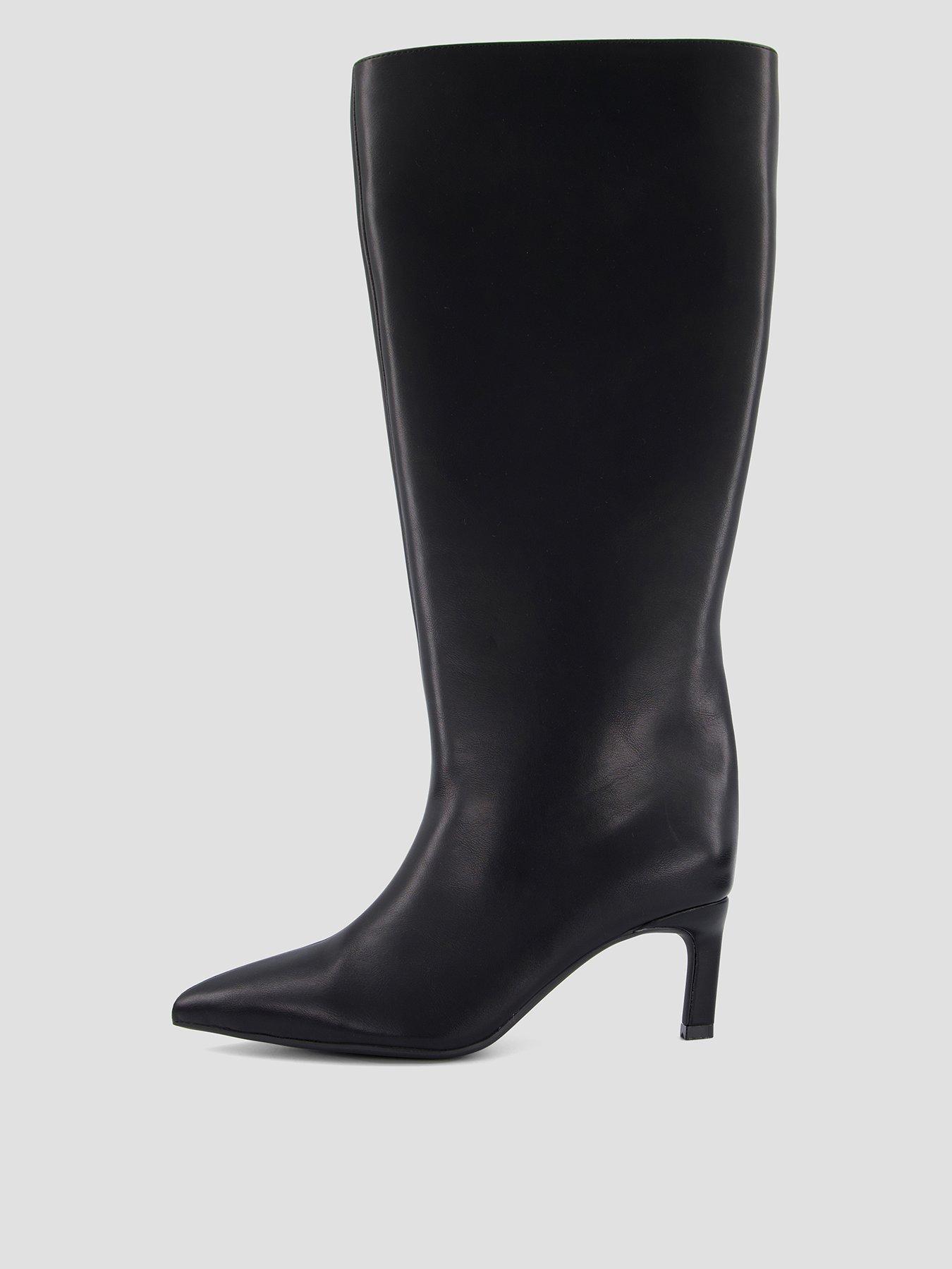 Image 1 of 7 of The Very Collection Womens Wide Fit Knee High Low Heel Pointed Toe Boots - Black