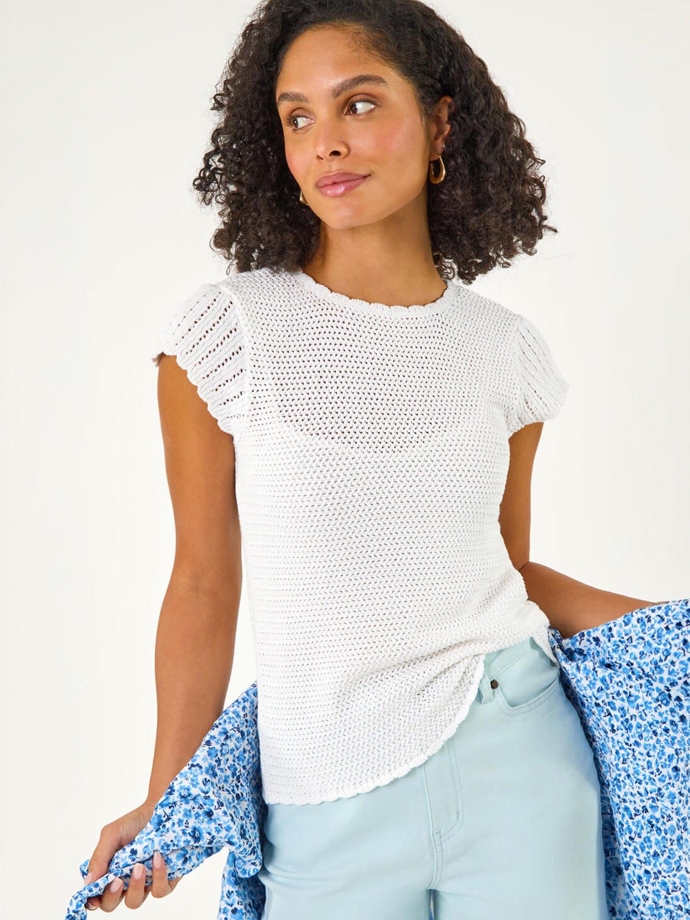 Roman Crochet Broiderie Knit Top