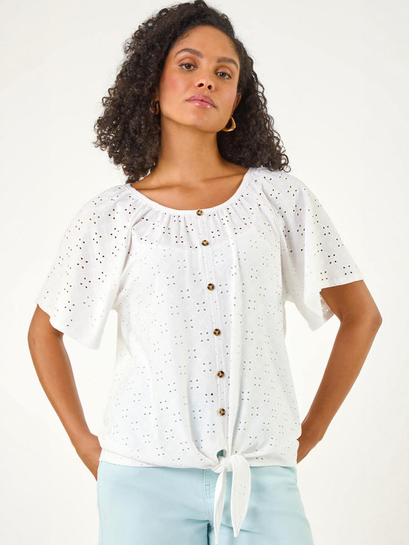 Roman Broderie Tie Front Top