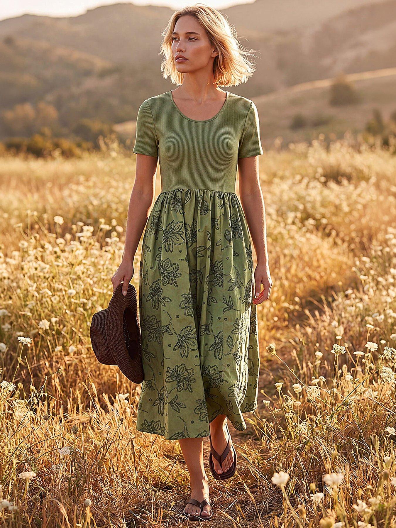 Roman Floral Print Pocket Midi Dress