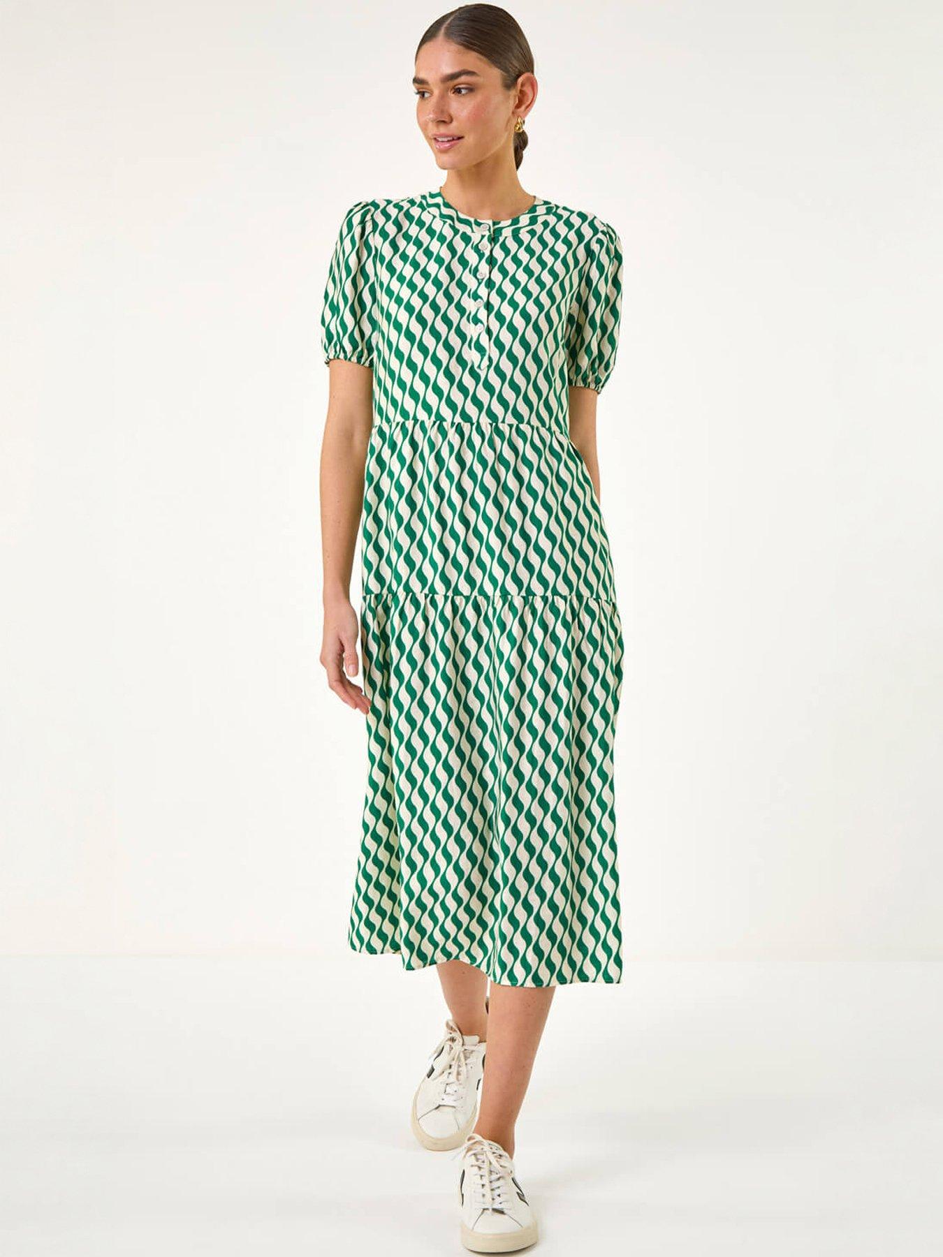 Image 1 of 5 of Roman Geo Print Button Shirt Midi Dress