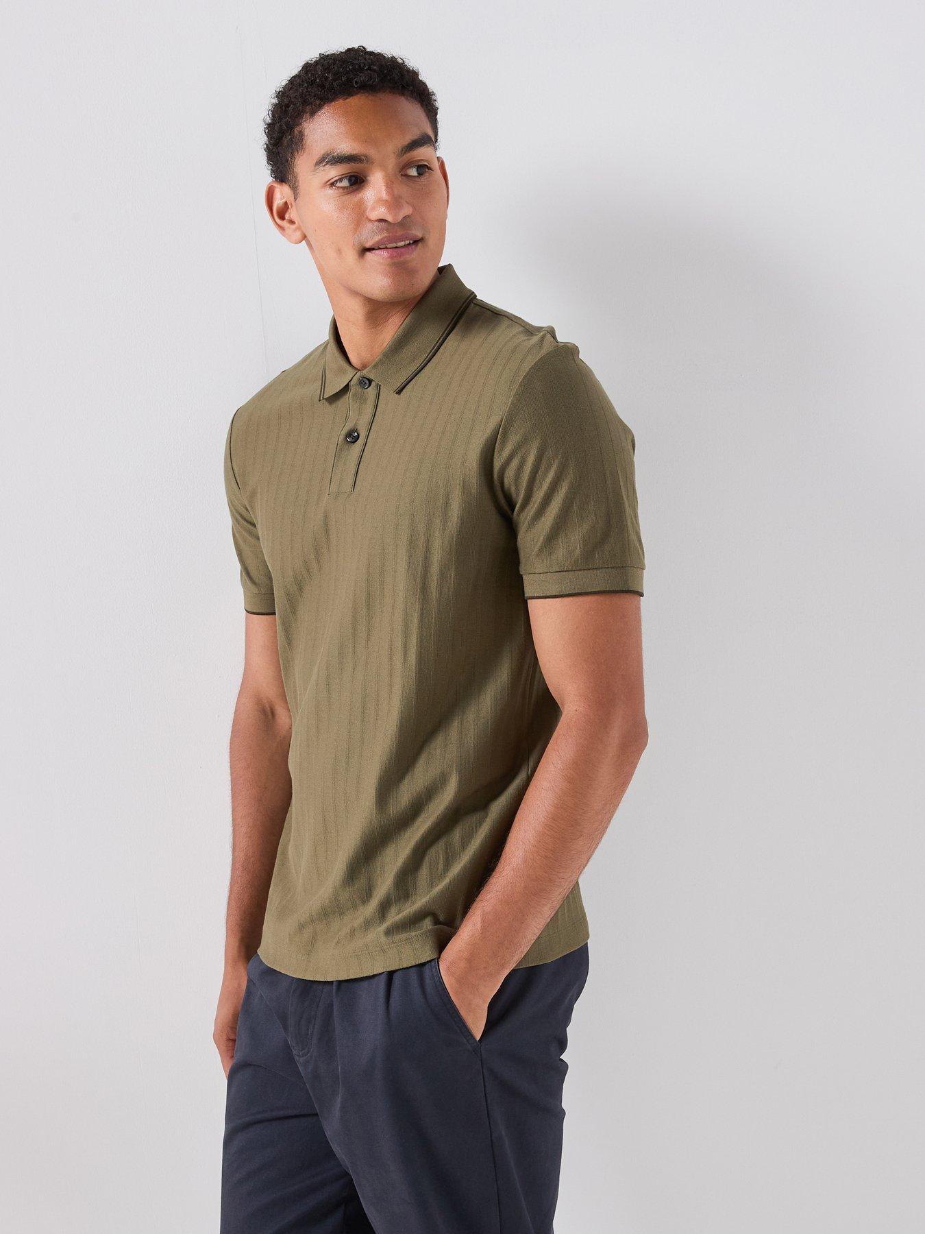 BOSS H-Parlay 318 Ribbed Tipped Mercerised Polo Shirt, Green, Size L, Men