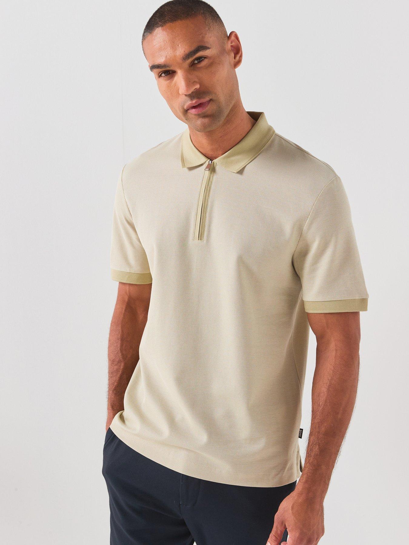 BOSS Boss H-pei 88 Zip Neck Jacquard Polo Shirt - Dark Beige