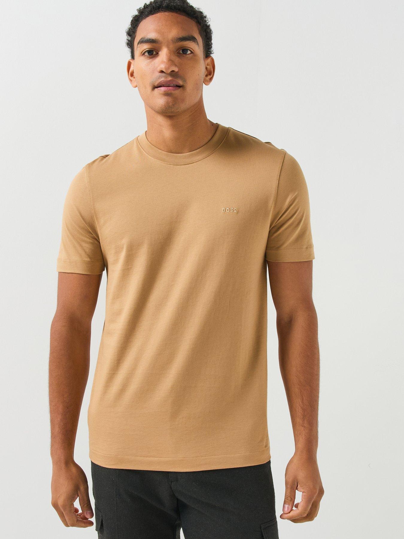 BOSS Men's Regular Fit Small Chest Logo T Shirt - Beige