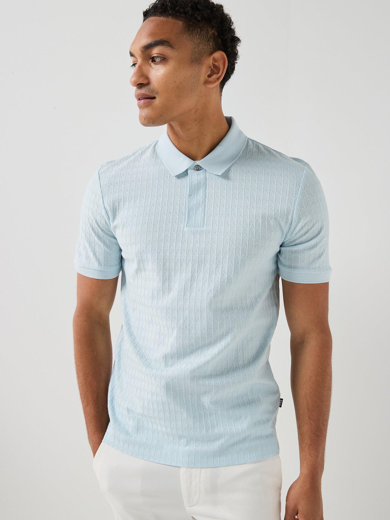BOSS H-Parlay 321 Textured Polo Shirt, Blue, Size M, Men