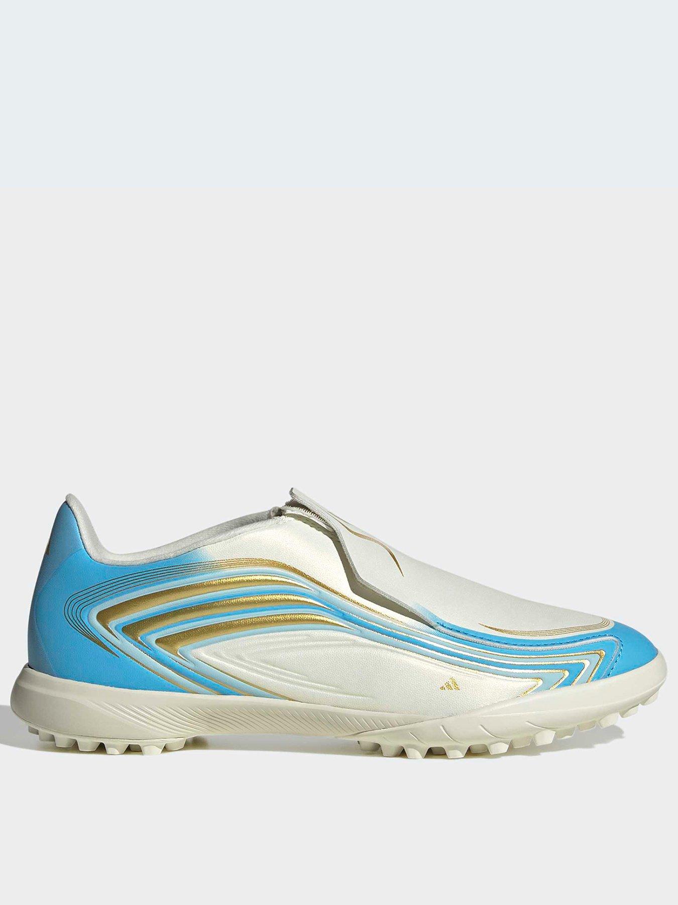 adidas Junior F50 Messi League Laceless Astro Turf Football Boots, White, Size 13 Younger