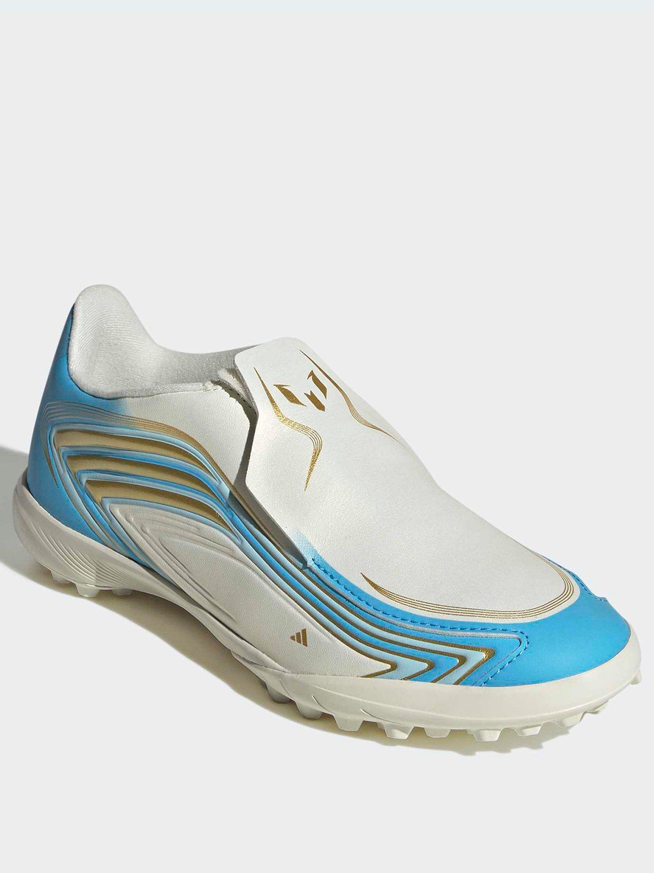 Image 2 of 7 of adidas Junior F50 Messi League Laceless Astro Turf Football Boots - White