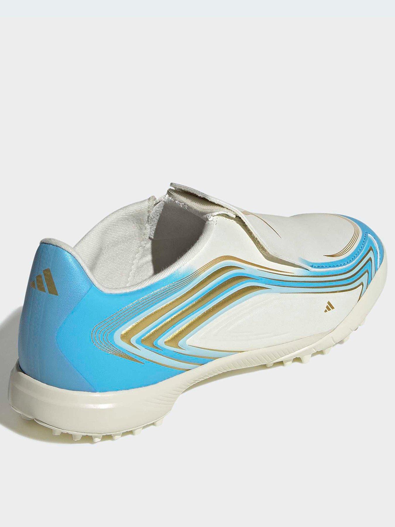 Image 3 of 7 of adidas Junior F50 Messi League Laceless Astro Turf Football Boots - White