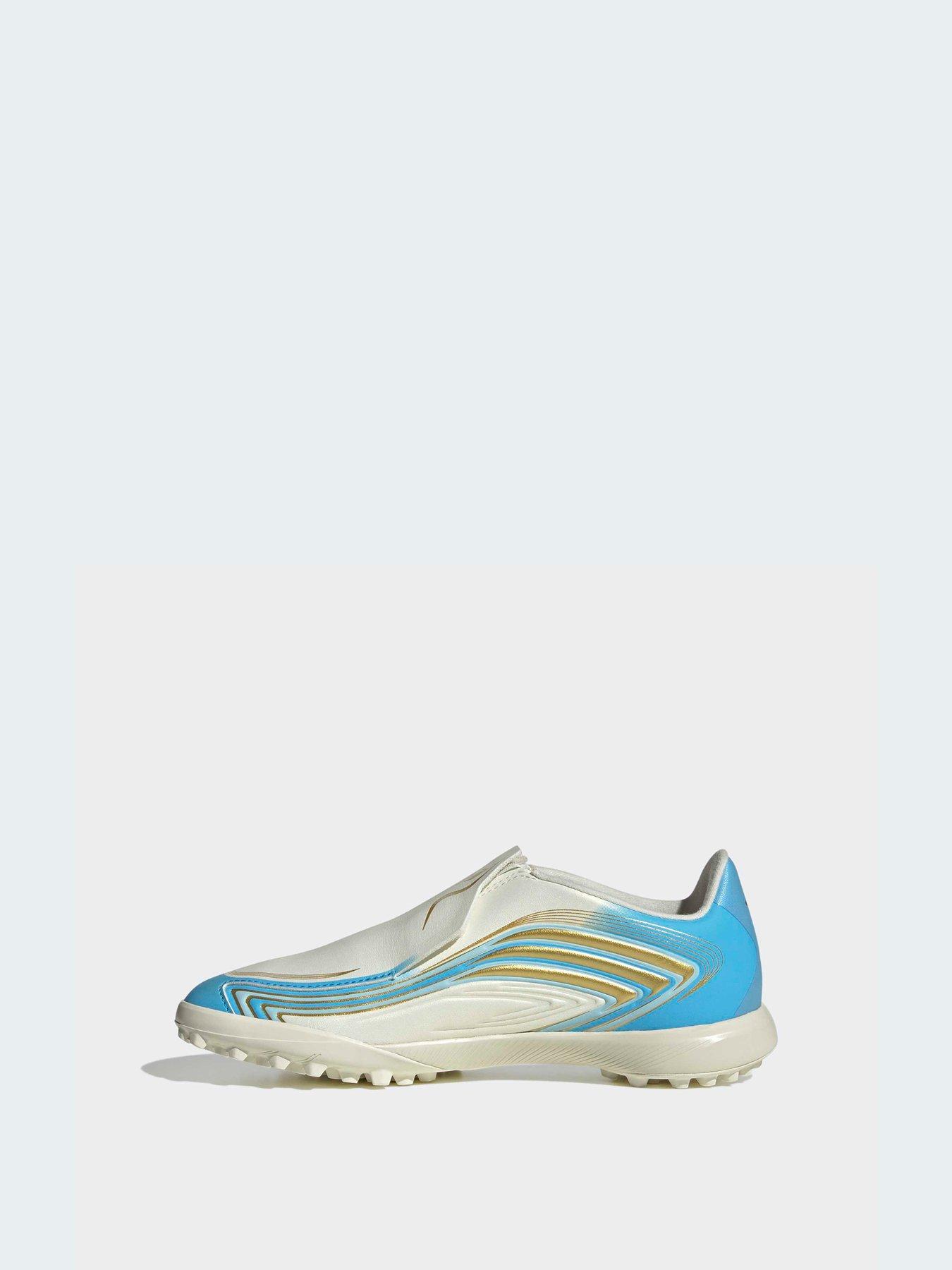 Image 6 of 7 of adidas Junior F50 Messi League Laceless Astro Turf Football Boots - White
