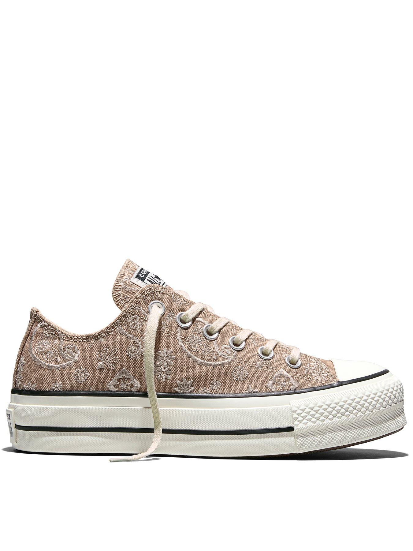 Converse Womens Chuck Taylor All Star Lift Ox Elevated Paisley Trainers - Beige