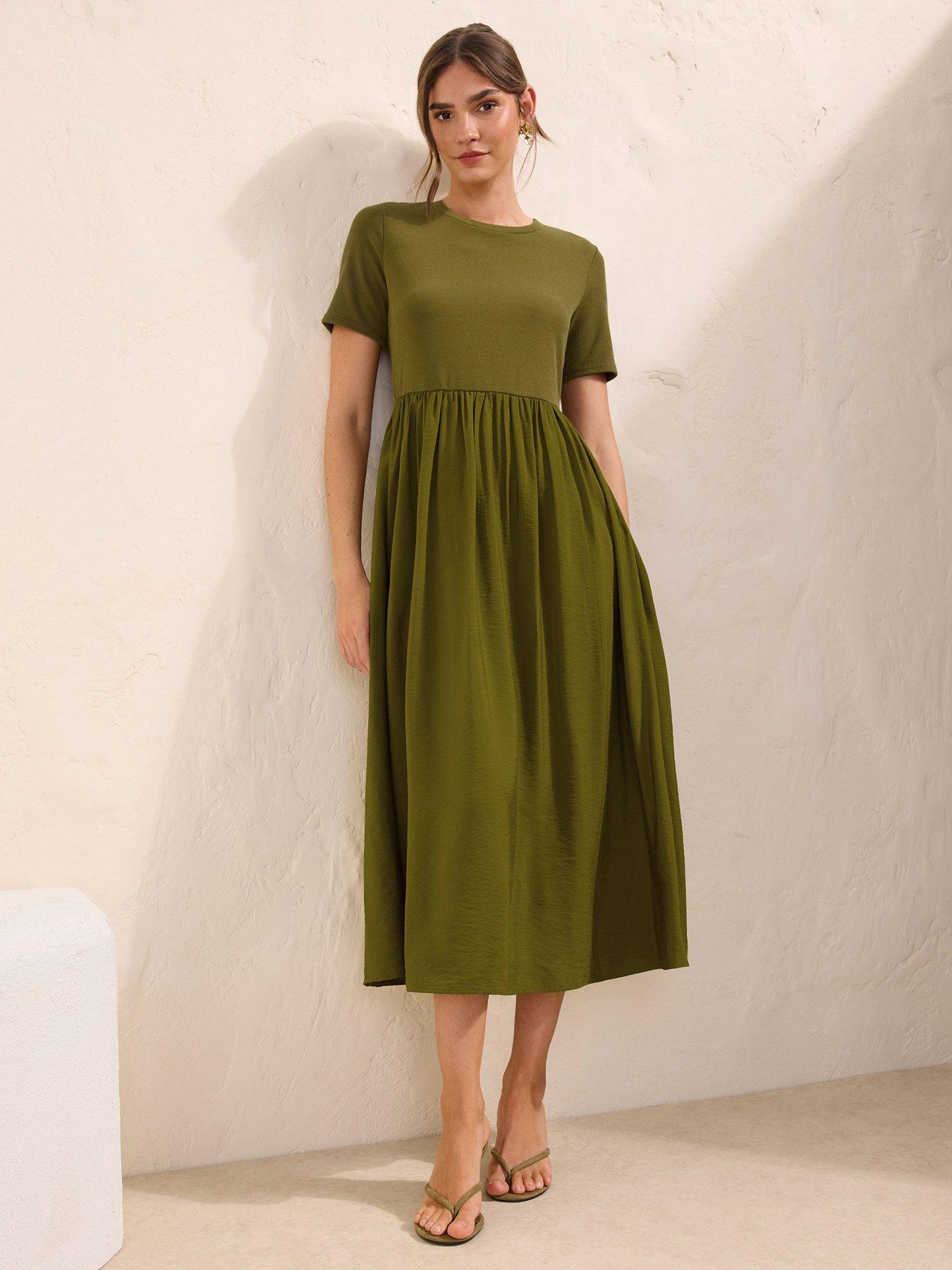 Friends Like These Short Sleeve 2 In 1 Midi Dress - Olive Green