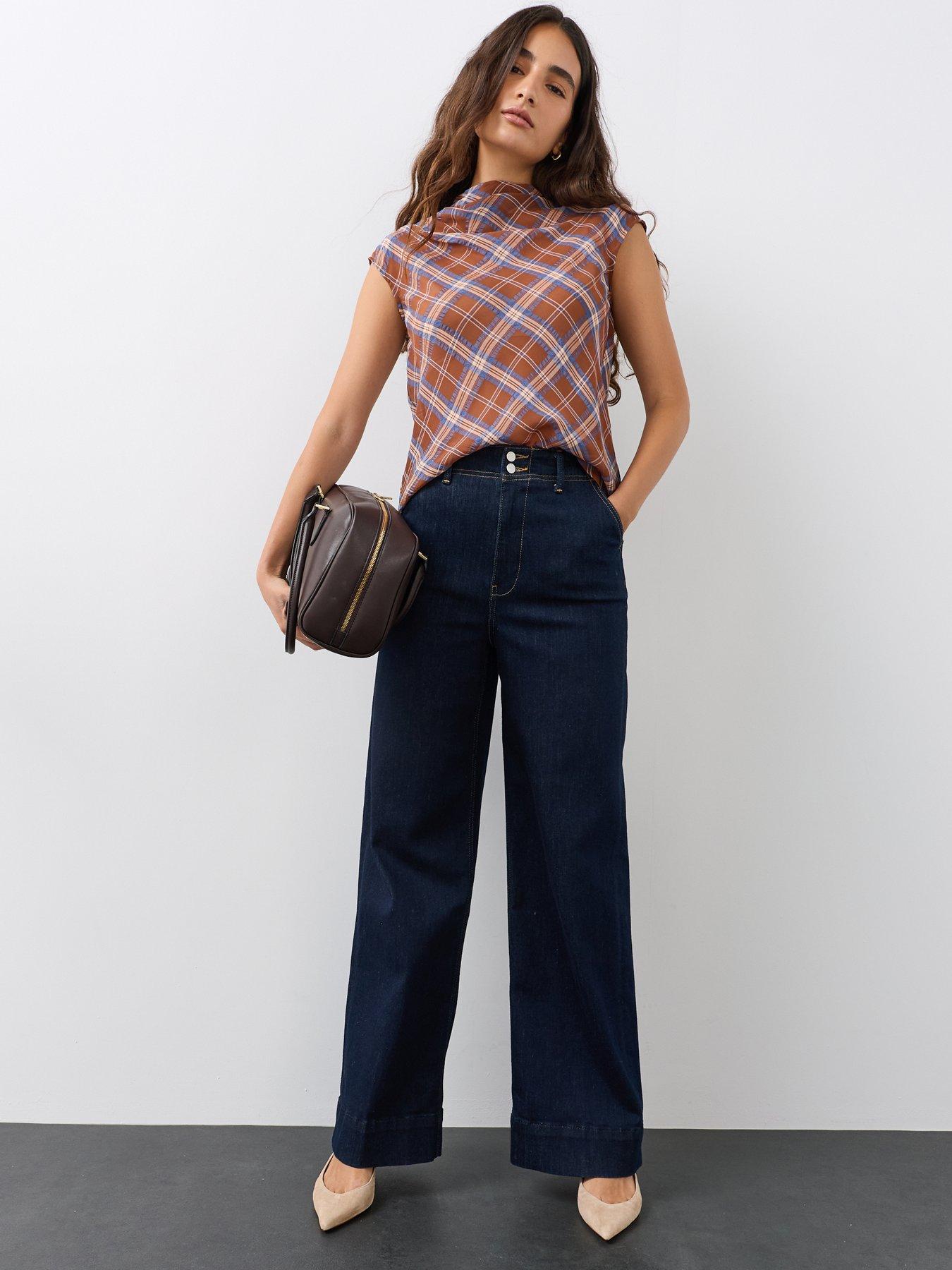 Image 5 of 6 of The Very Collection Drape High Neck Checked Blouse