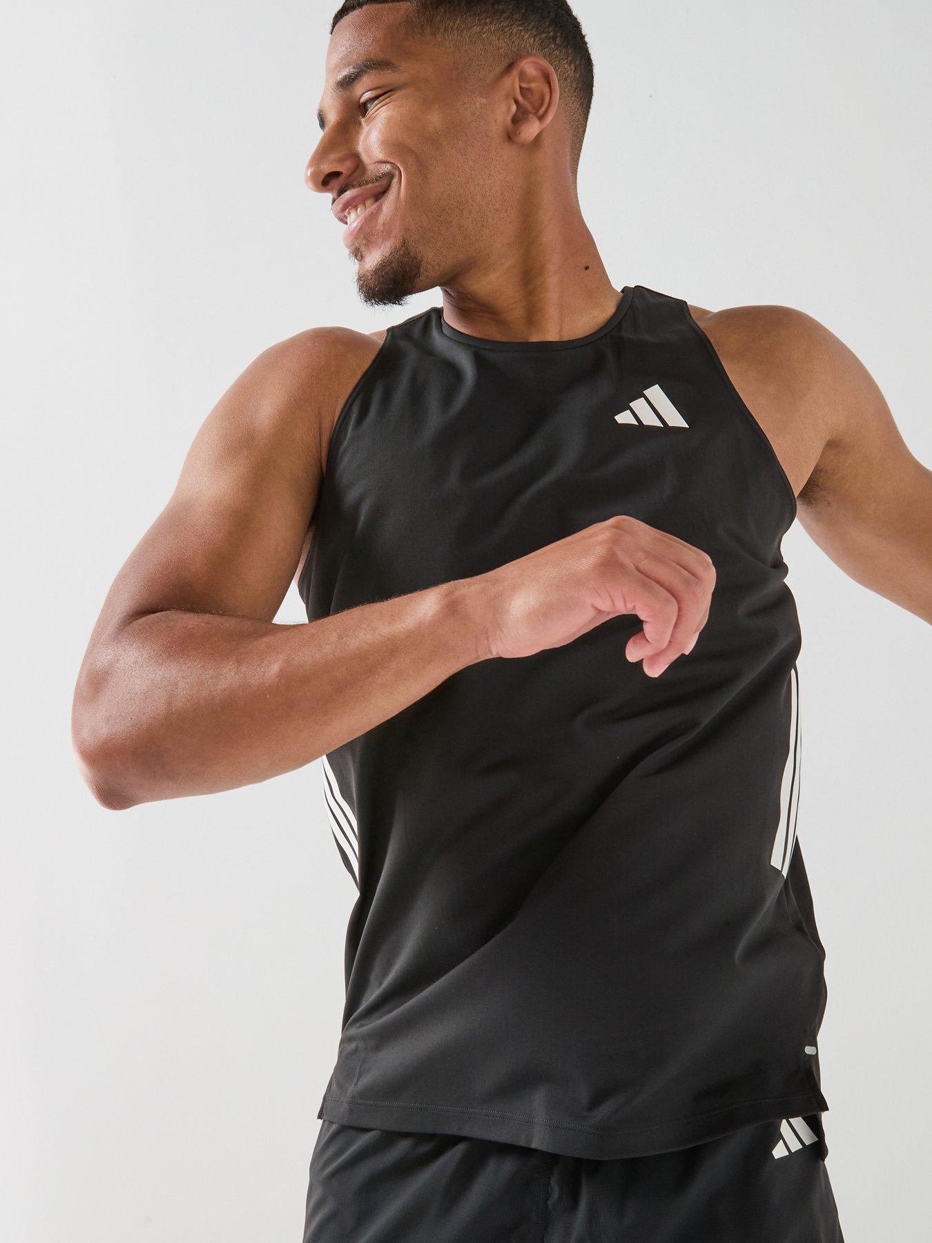 adidas Mens Running Adi365 Iconic Stripes Tank - Black